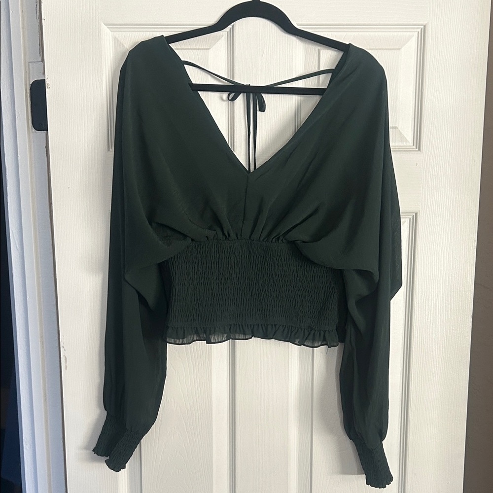 Promesa Deep Green Blouse with Smocked Waist